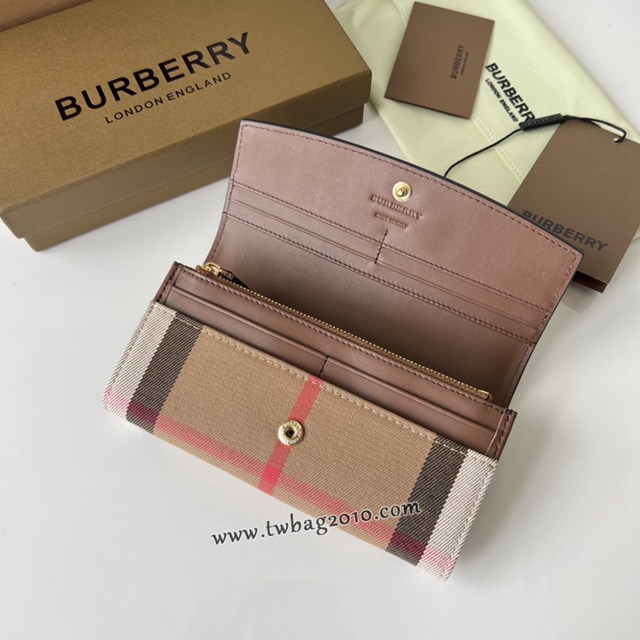 Burberry專門店新款格紋長錢包 巴寶莉小牛皮翻蓋女士錢包 yxb1405